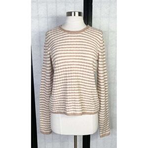 Elegant Beige and White Striped Long Sleeve Top